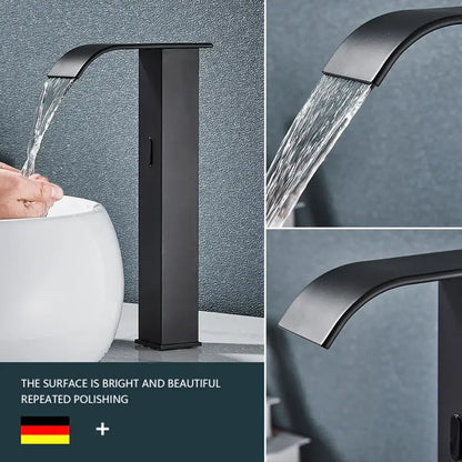 Modern matte black automatic sensor waterfall basin faucet bathroom sink tap