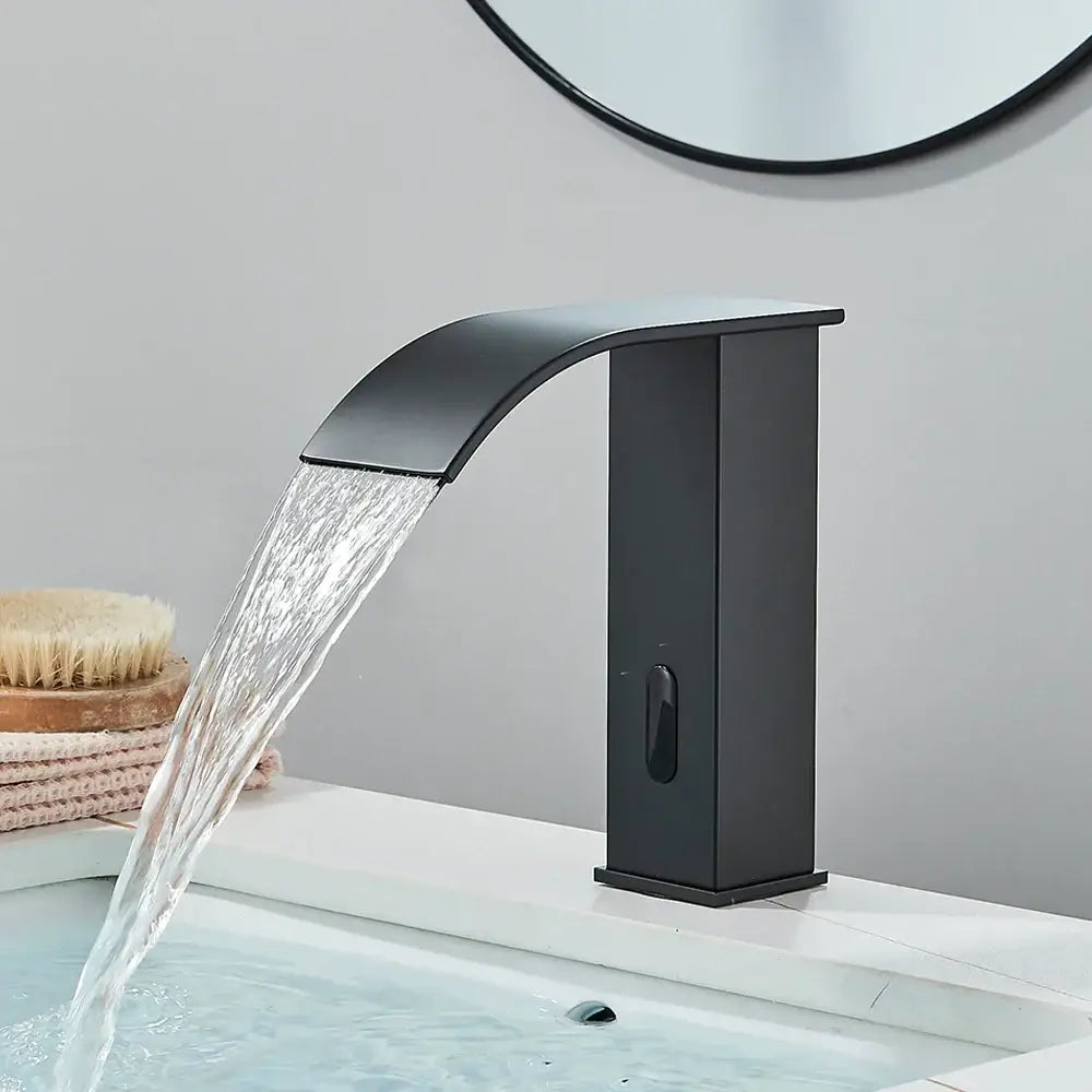 Modern matte black automatic sensor waterfall basin faucet bathroom sink tap