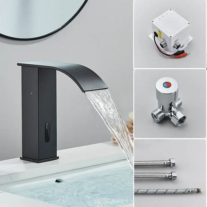 Modern matte black automatic sensor waterfall basin faucet bathroom sink tap