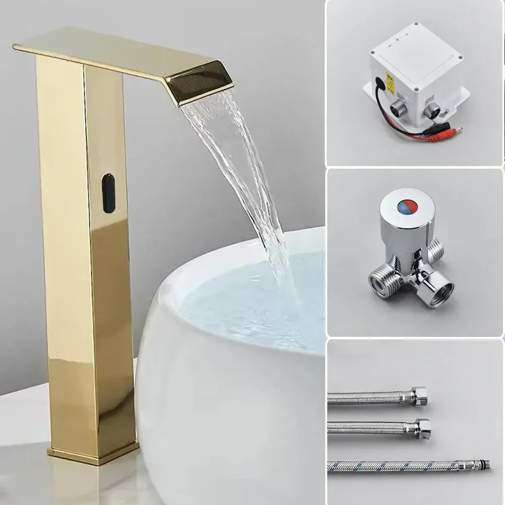 Modern matte black automatic sensor waterfall basin faucet bathroom sink tap