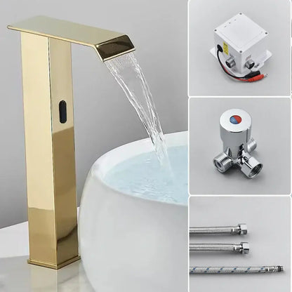 Modern matte black automatic sensor waterfall basin faucet bathroom sink tap