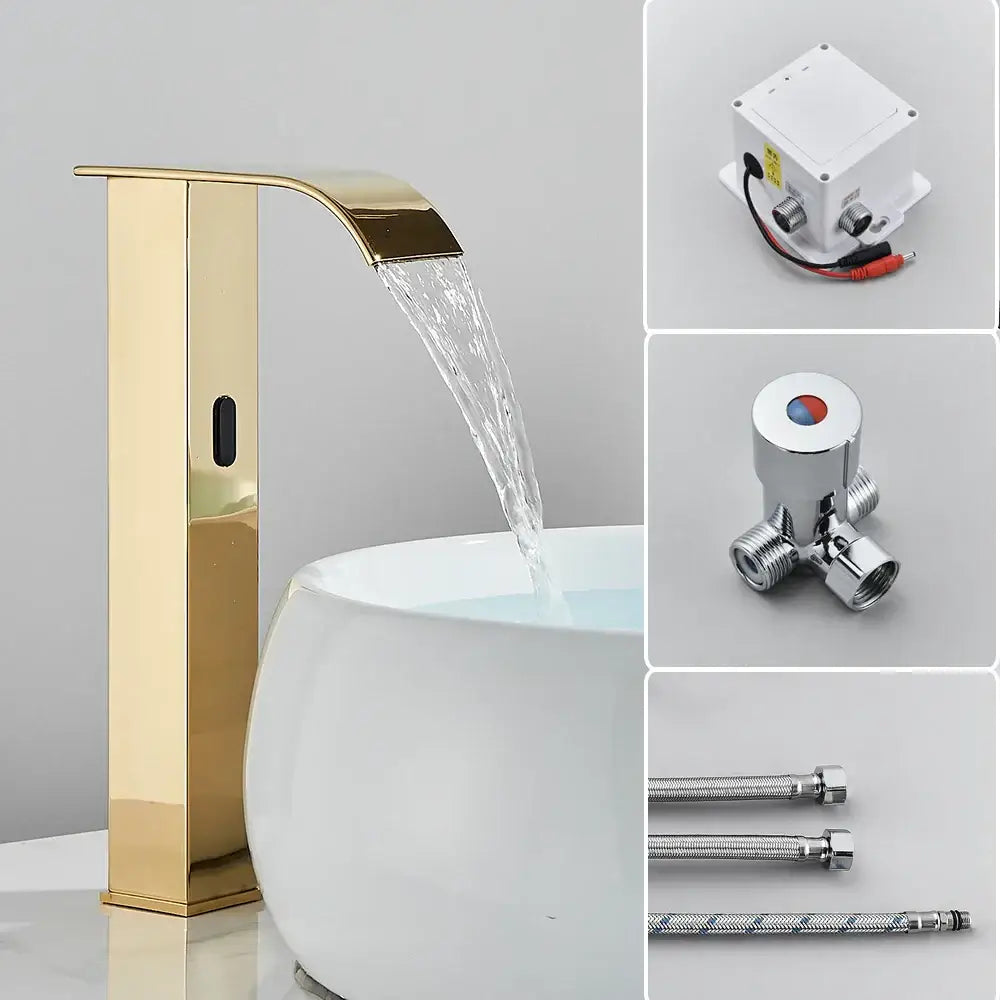Modern matte black automatic sensor waterfall basin faucet bathroom sink tap