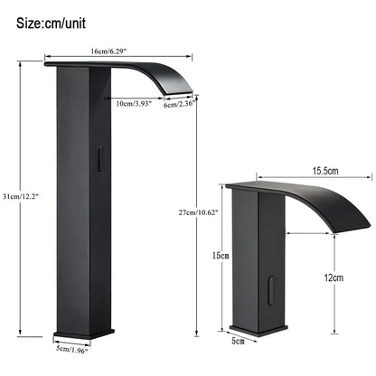 Modern matte black automatic sensor waterfall basin faucet bathroom sink tap