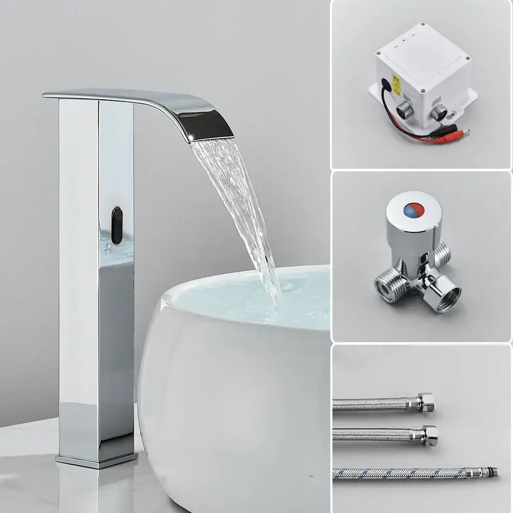 Modern matte black automatic sensor waterfall basin faucet bathroom sink tap