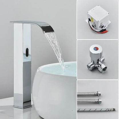 Modern matte black automatic sensor waterfall basin faucet bathroom sink tap