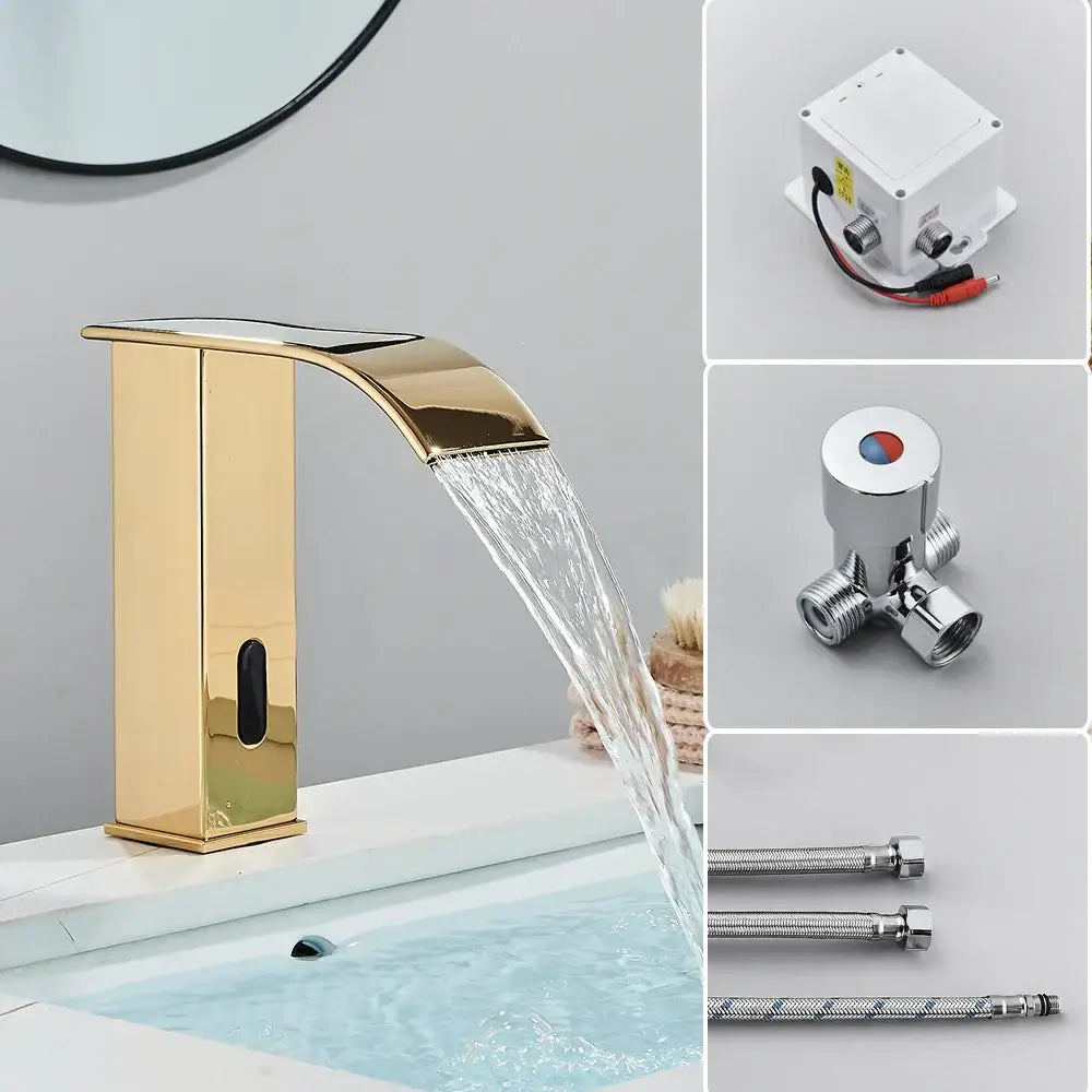 Modern matte black automatic sensor waterfall basin faucet bathroom sink tap