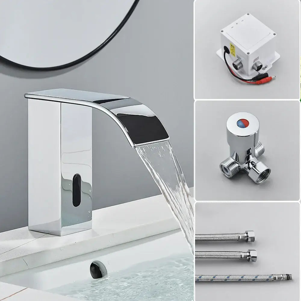 Modern matte black automatic sensor waterfall basin faucet bathroom sink tap