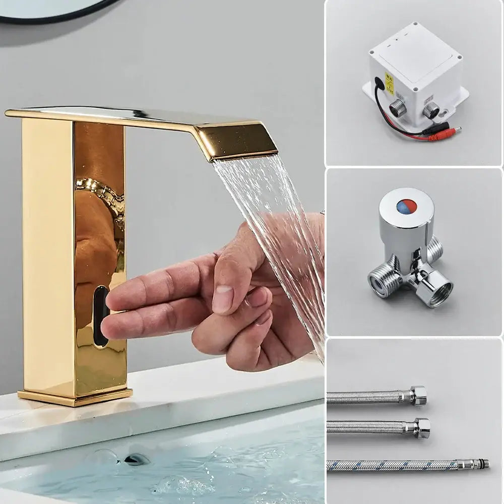 Modern matte black automatic sensor waterfall basin faucet bathroom sink tap