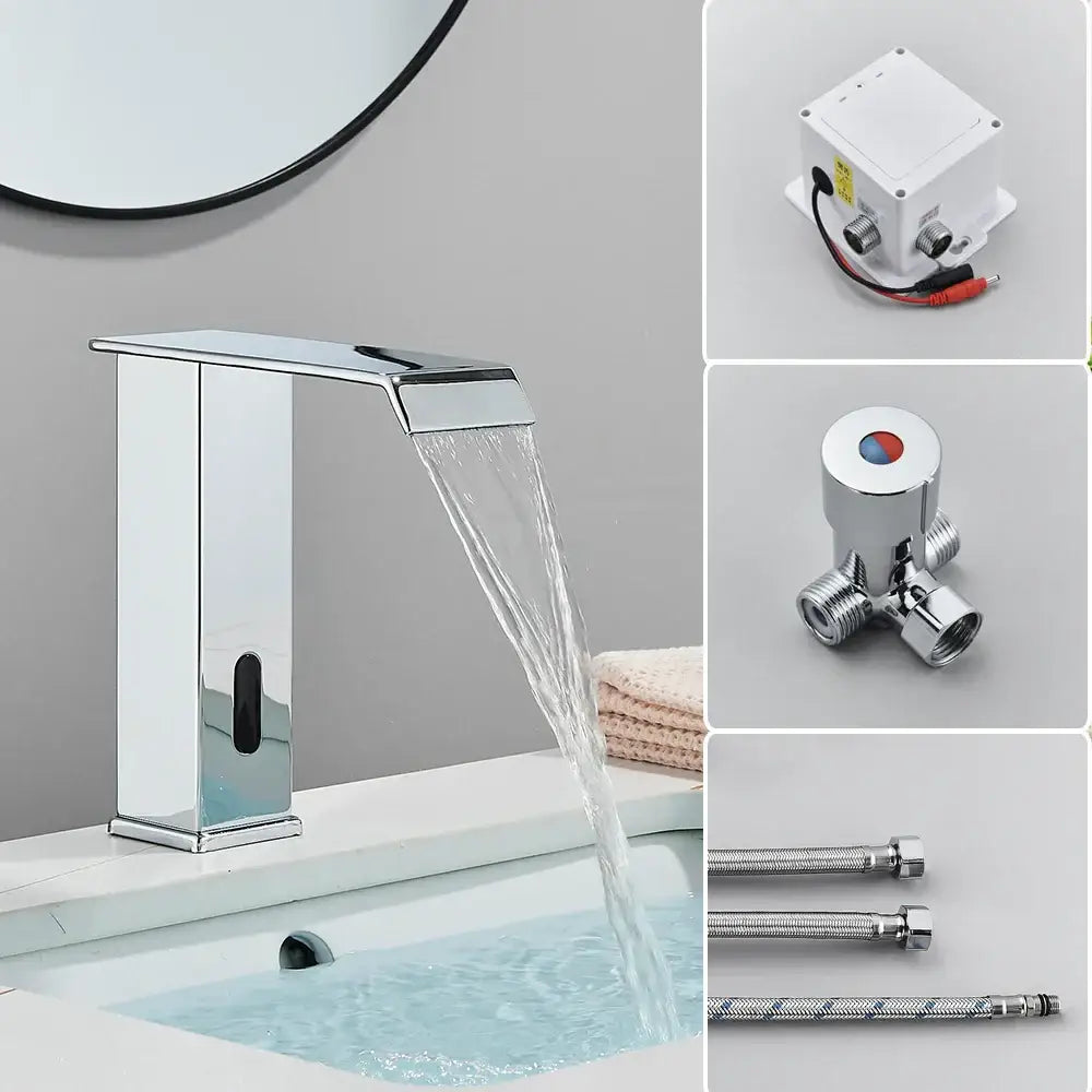 Modern matte black automatic sensor waterfall basin faucet bathroom sink tap