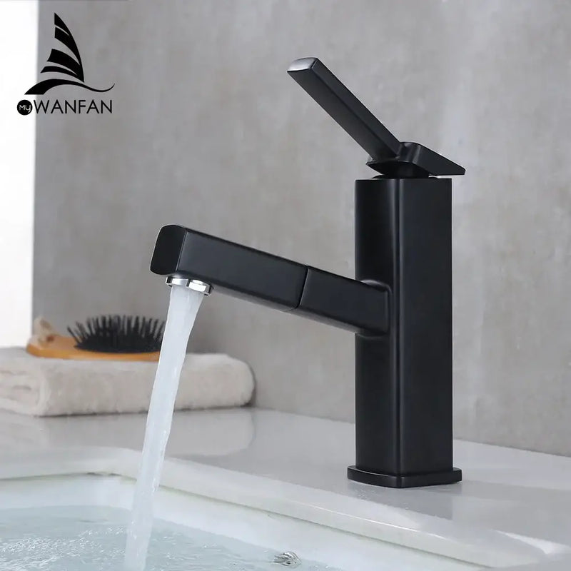 Modern matte black basin faucet bathroom rectangular mixer tap