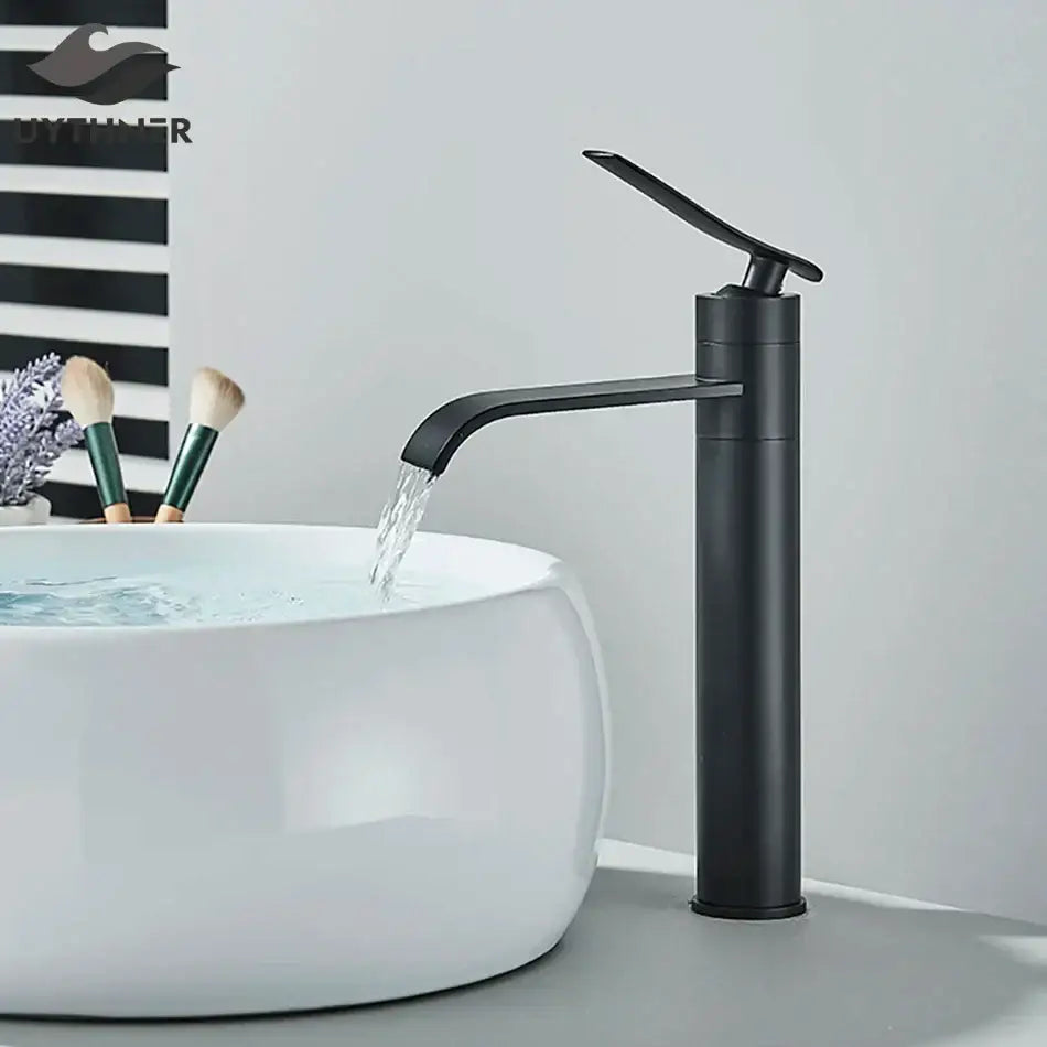 Modern matte black basin faucet mixer bathroom curved spout