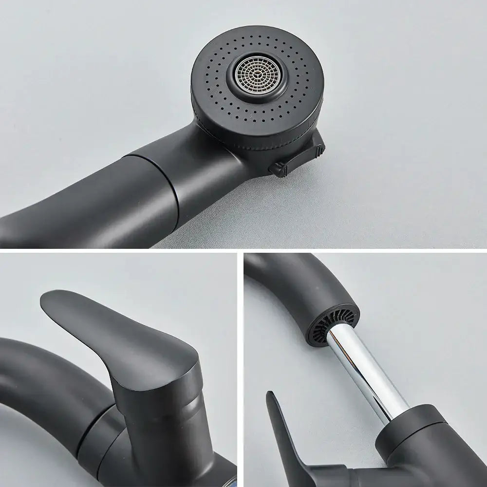 Modern matte black basin faucet with chrome accents for kitchen