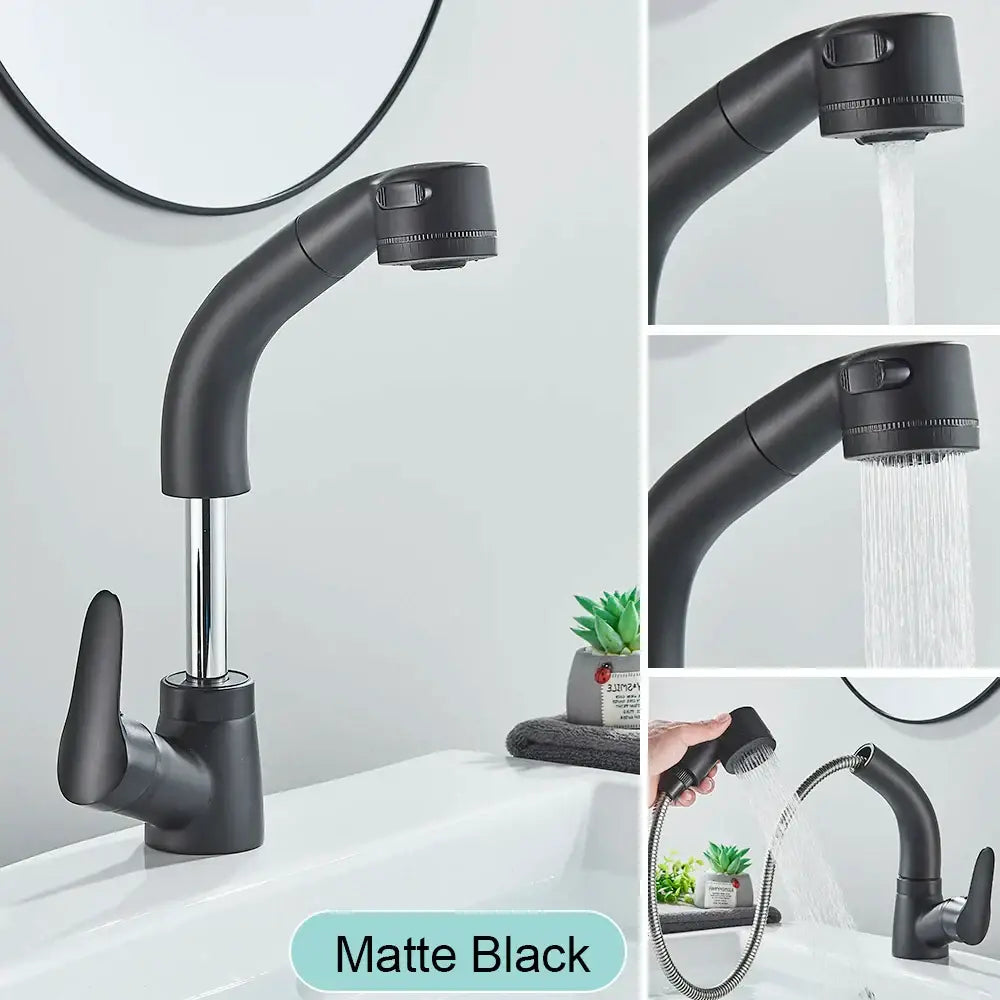 Modern matte black basin faucet with chrome accents for kitchen
