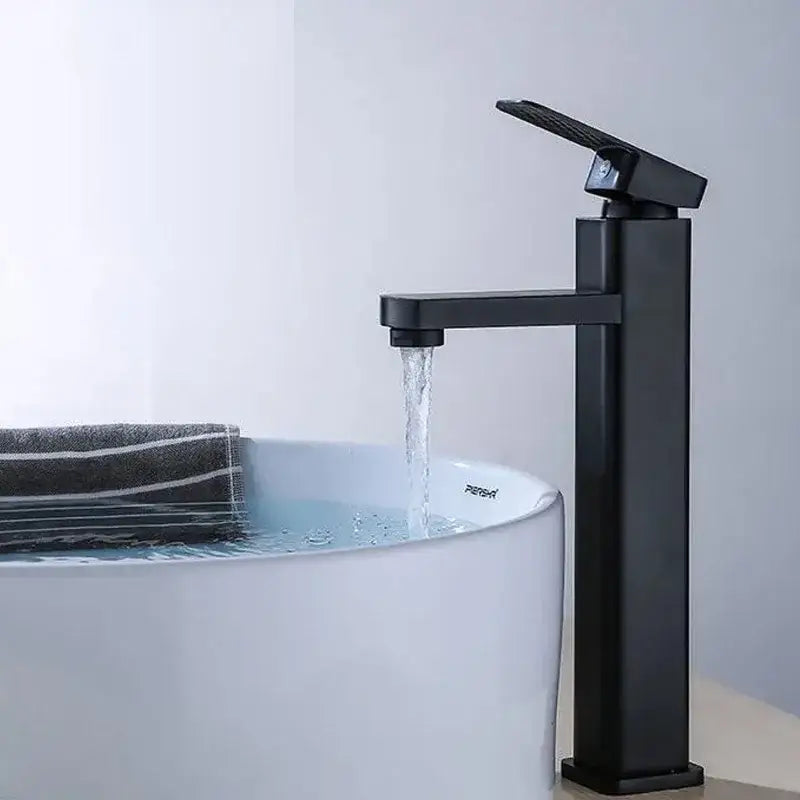 Modern matte black basin mixer bathroom faucet with rectangular spout