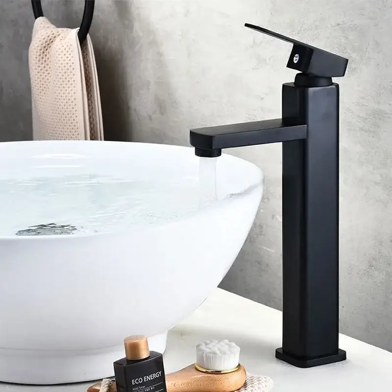 Modern matte black basin mixer bathroom faucet with rectangular spout