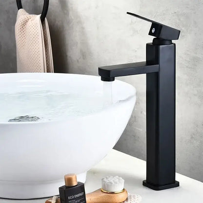 Modern matte black basin mixer bathroom faucet with rectangular spout