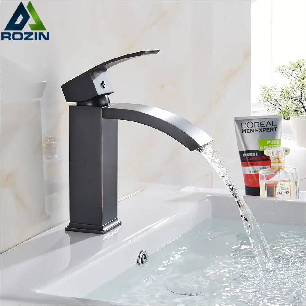Modern matte black basin mixer faucet bathroom curved spout