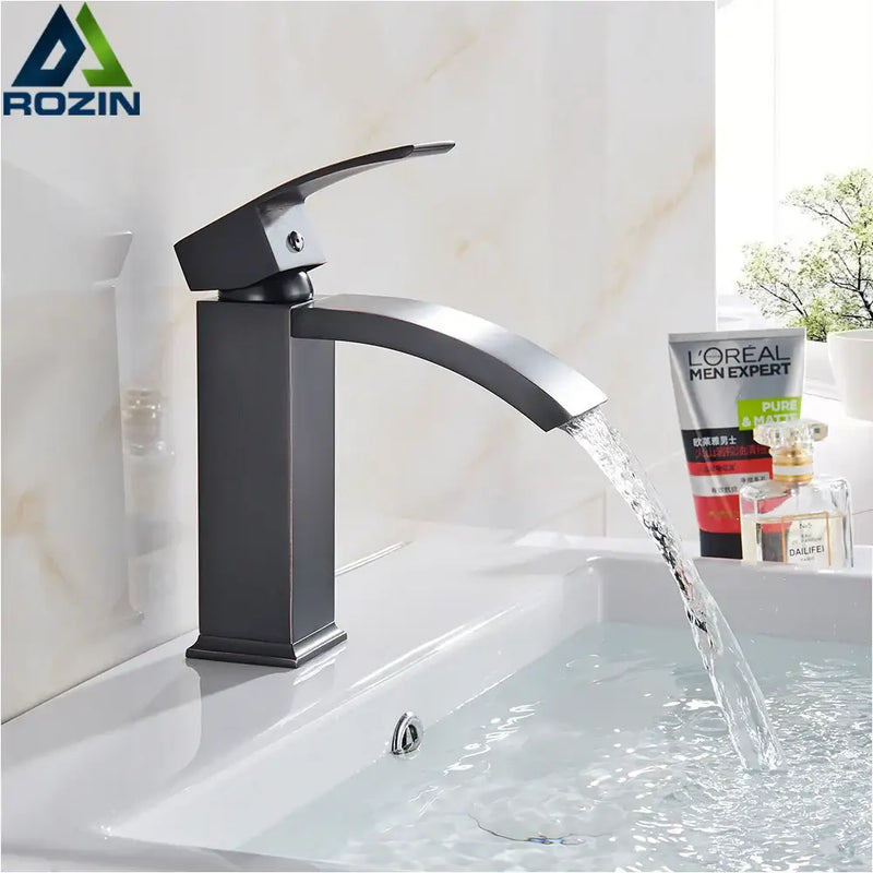 Modern matte black basin mixer faucet bathroom curved spout