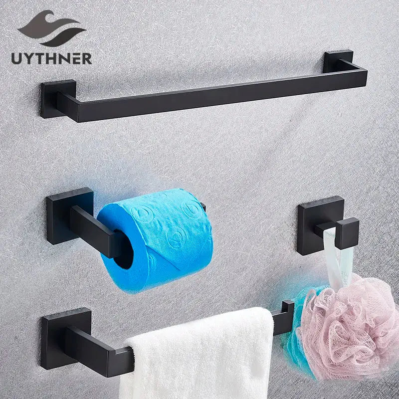 Modern matte black bathroom accessories set – bathroom towel rack