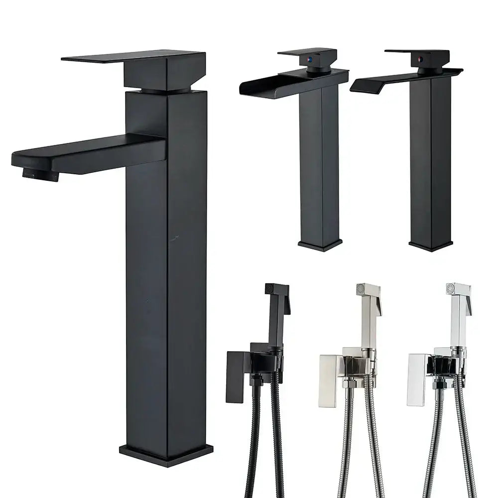 Modern matte black bathroom faucet set – bathroom sleek spout