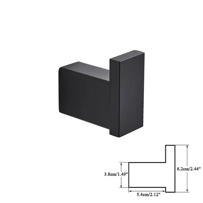 Modern matte black bathroom hardware set with square towel rack