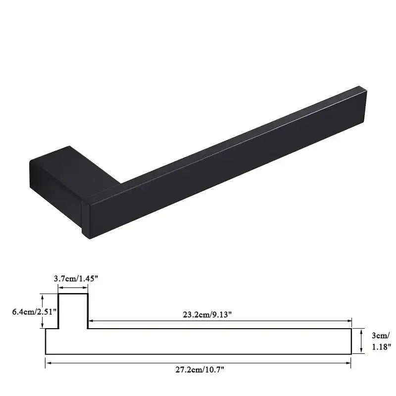 Modern matte black bathroom hardware set with square towel rack
