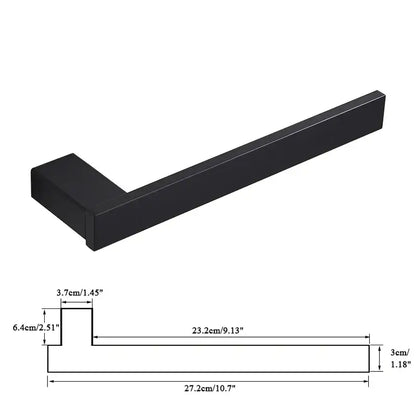 Modern matte black bathroom hardware set with square towel rack