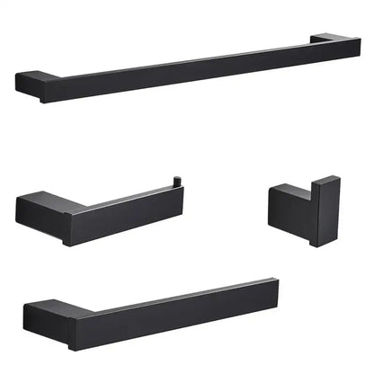Modern matte black bathroom hardware set with square towel rack