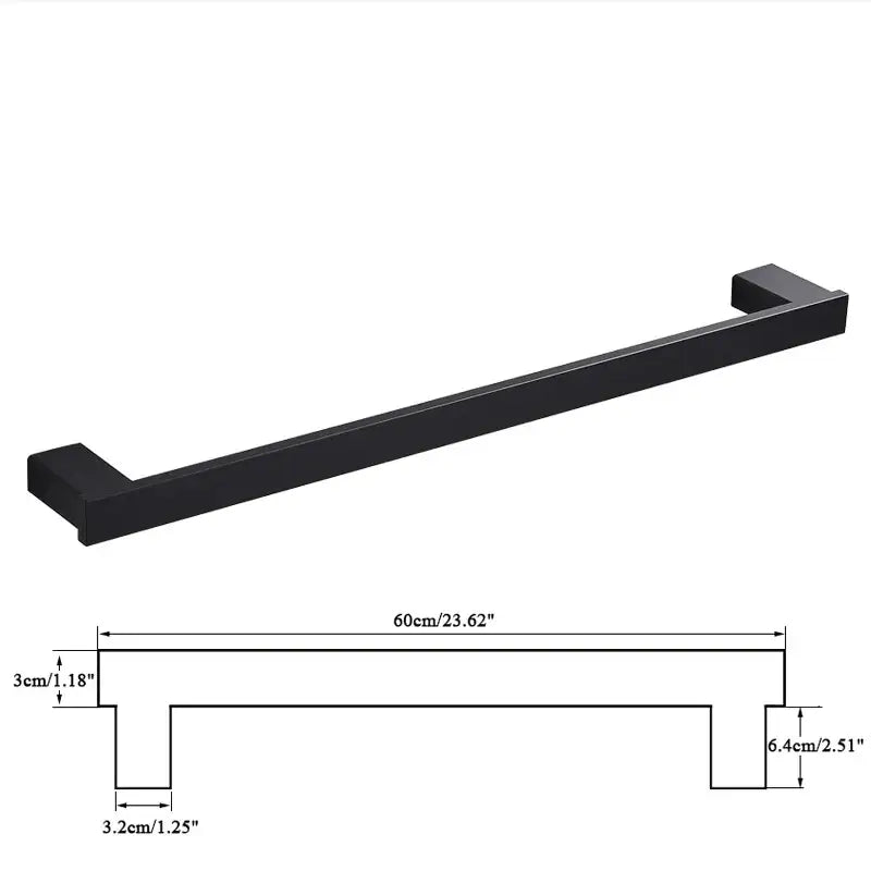 Modern matte black bathroom hardware set with square towel rack