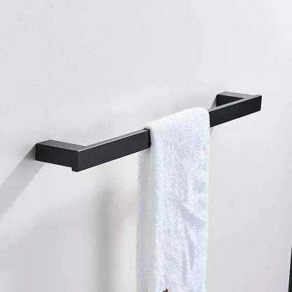 Modern matte black bathroom hardware set with square towel rack