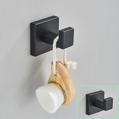 Modern matte black bathroom hardware set with square towel rail