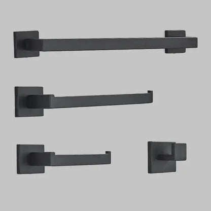 Modern matte black bathroom hardware set with square towel rail