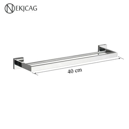 Modern matte black bathroom set with towel rack and gold rod accessories