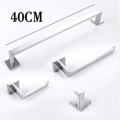 Modern matte black bathroom set with towel rack and gold rod accessories