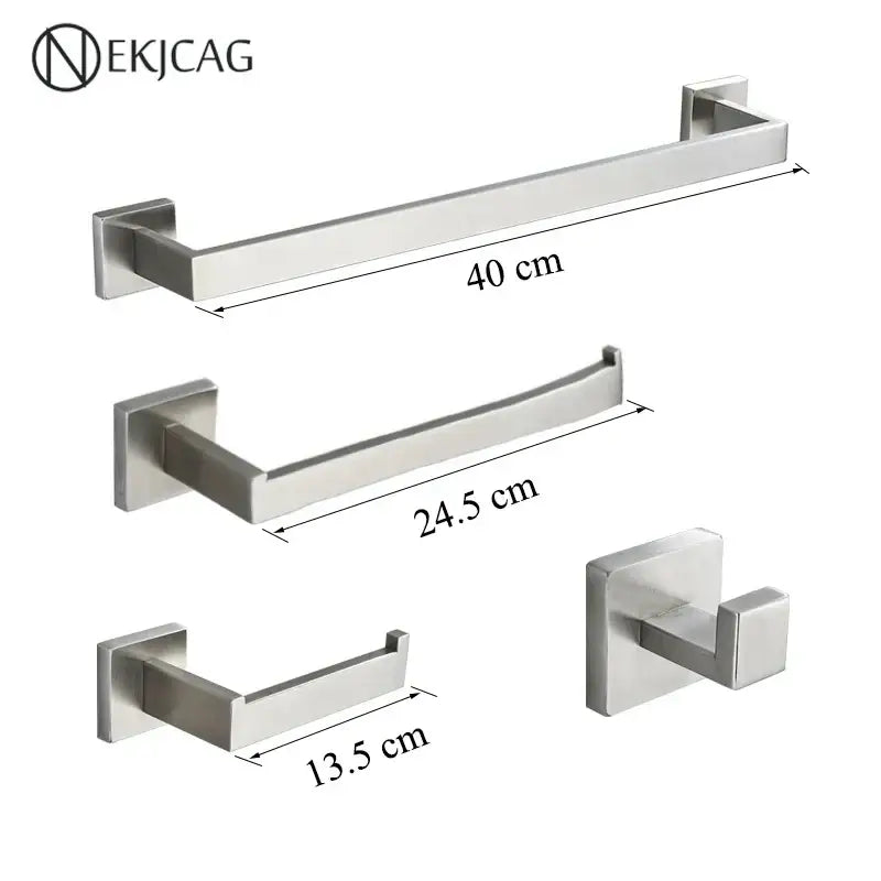 Modern matte black bathroom set with towel rack and gold rod accessories