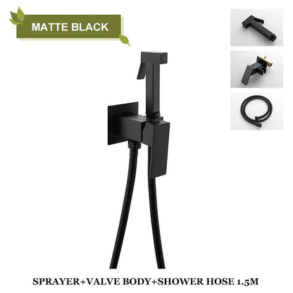 Modern matte black bidet faucet shower mixer bathroom square sprayer