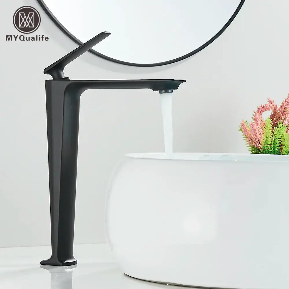 Modern matte black brass bathroom sink faucet