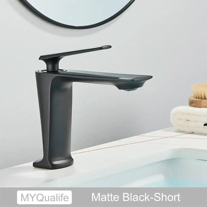 Modern matte black brass bathroom sink faucet