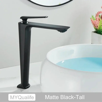 Modern matte black brass bathroom sink faucet