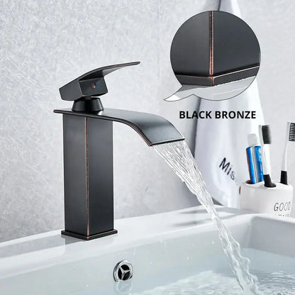 Modern matte black brass bathroom waterfall sink faucet