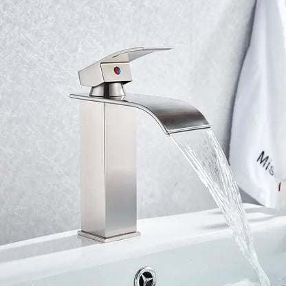 Modern matte black brass bathroom waterfall sink faucet