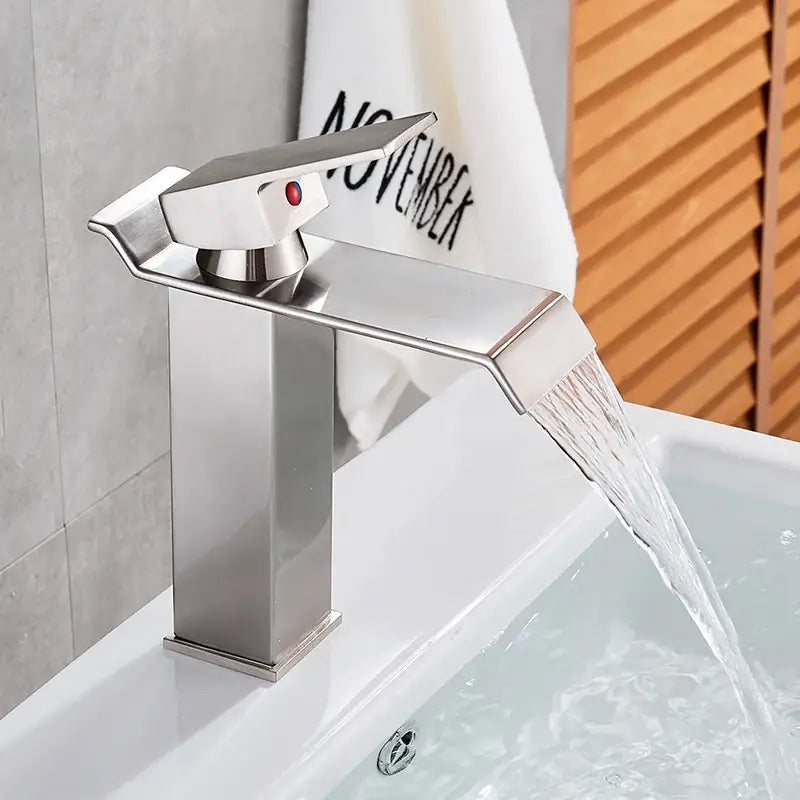 Modern matte black brass bathroom waterfall sink faucet