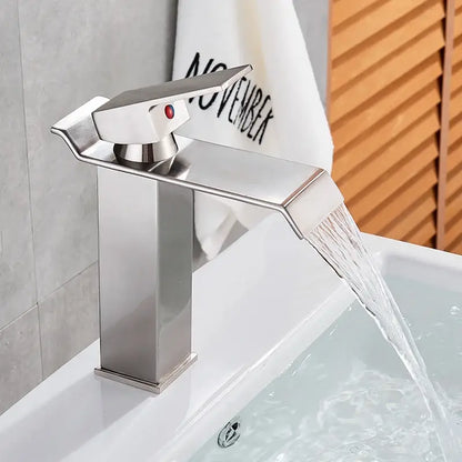 Modern matte black brass bathroom waterfall sink faucet