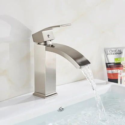 Modern matte black brass bathroom waterfall sink faucet