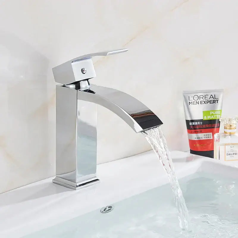 Modern matte black brass bathroom waterfall sink faucet
