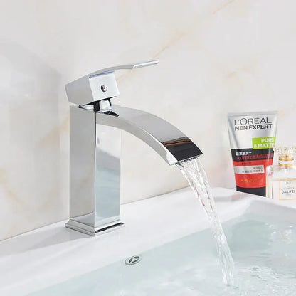 Modern matte black brass bathroom waterfall sink faucet