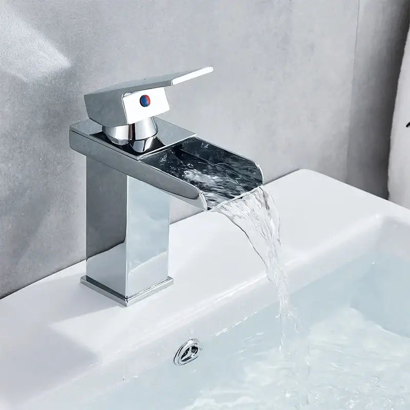 Modern matte black brass bathroom waterfall sink faucet
