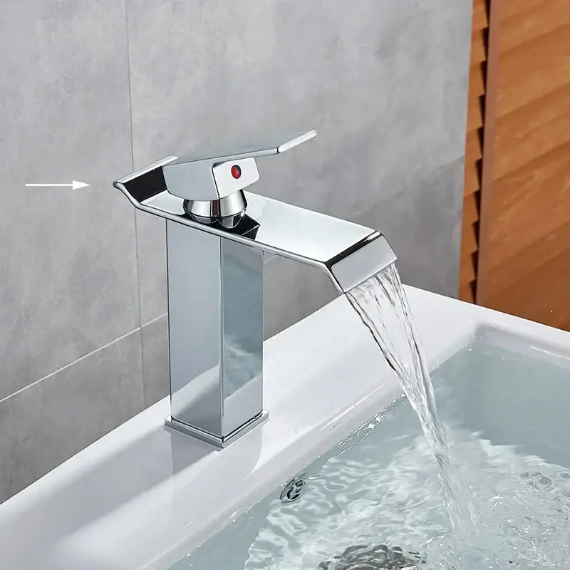 Modern matte black brass bathroom waterfall sink faucet