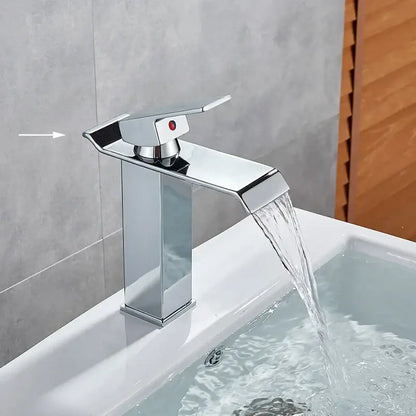 Modern matte black brass bathroom waterfall sink faucet