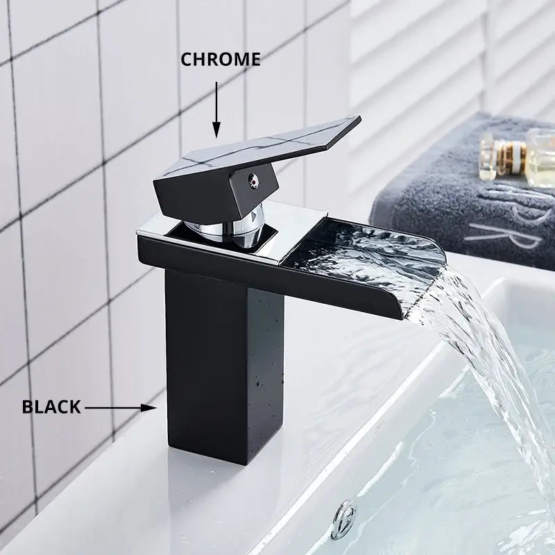 Modern matte black brass bathroom waterfall sink faucet